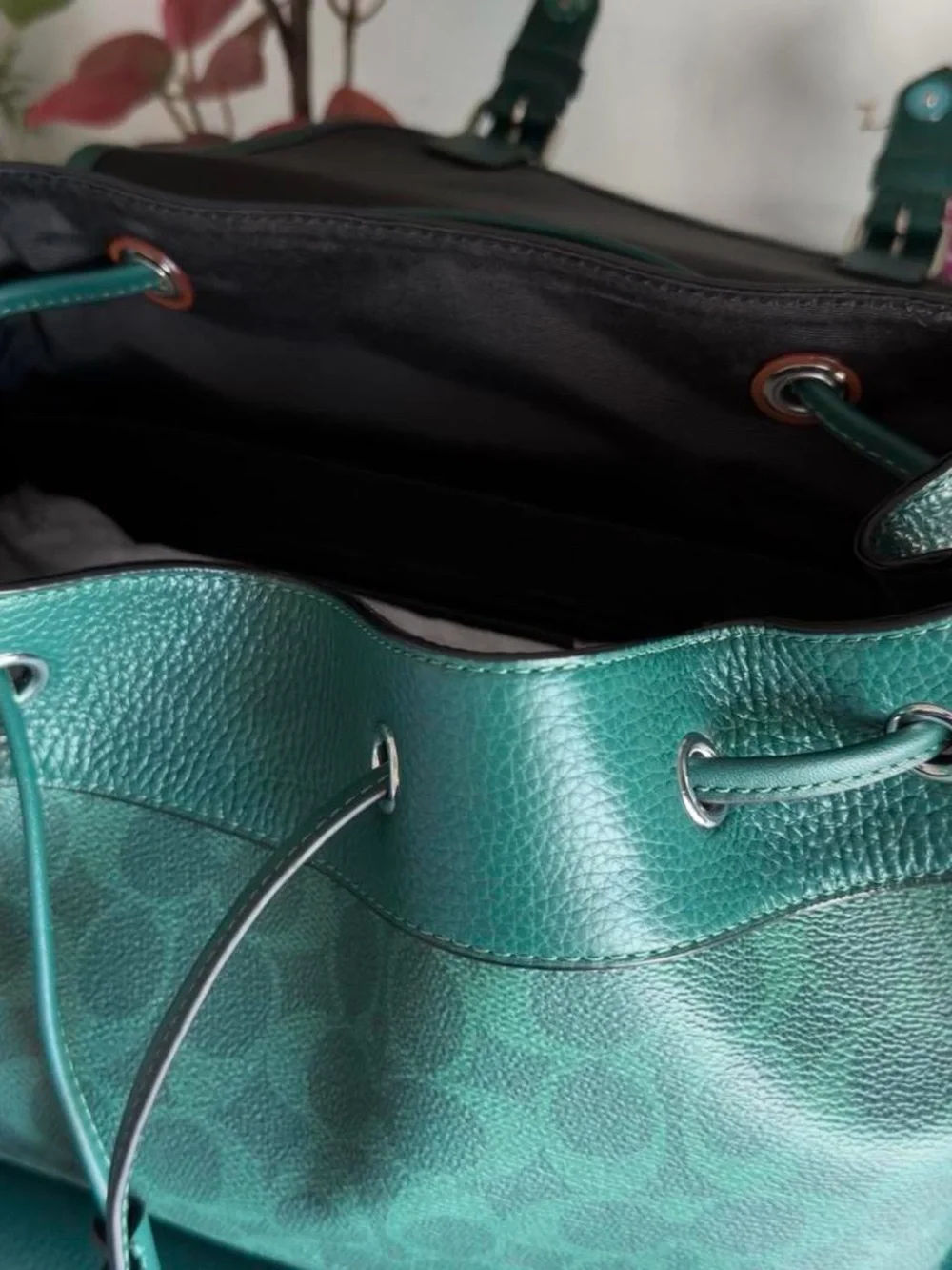 Coach Green Signature Canvas & Leather Backpack